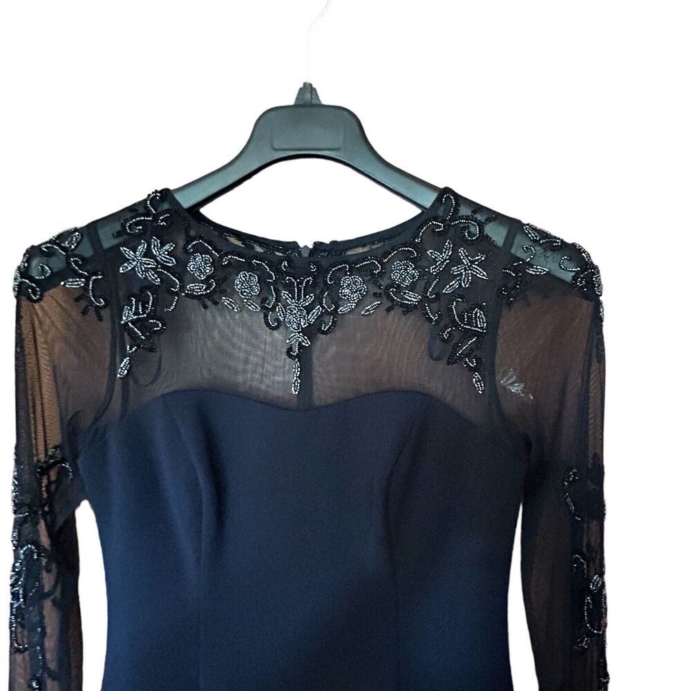 MARINA Women’s Navy Beaded Long Sleeve Sheath Lined Cocktail Wedding Dress 6 - Picture 3 of 14